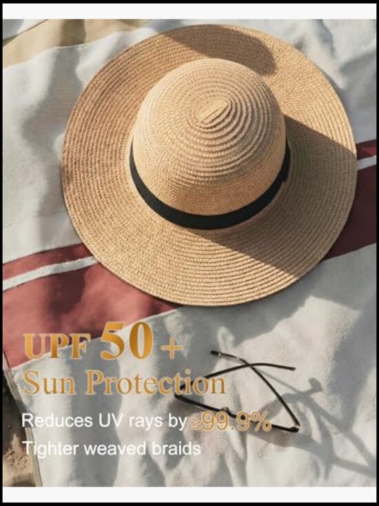 Packable Wide Brim Straw Hat UV Protection Adjustable Size Summer Beach Travel main image 6